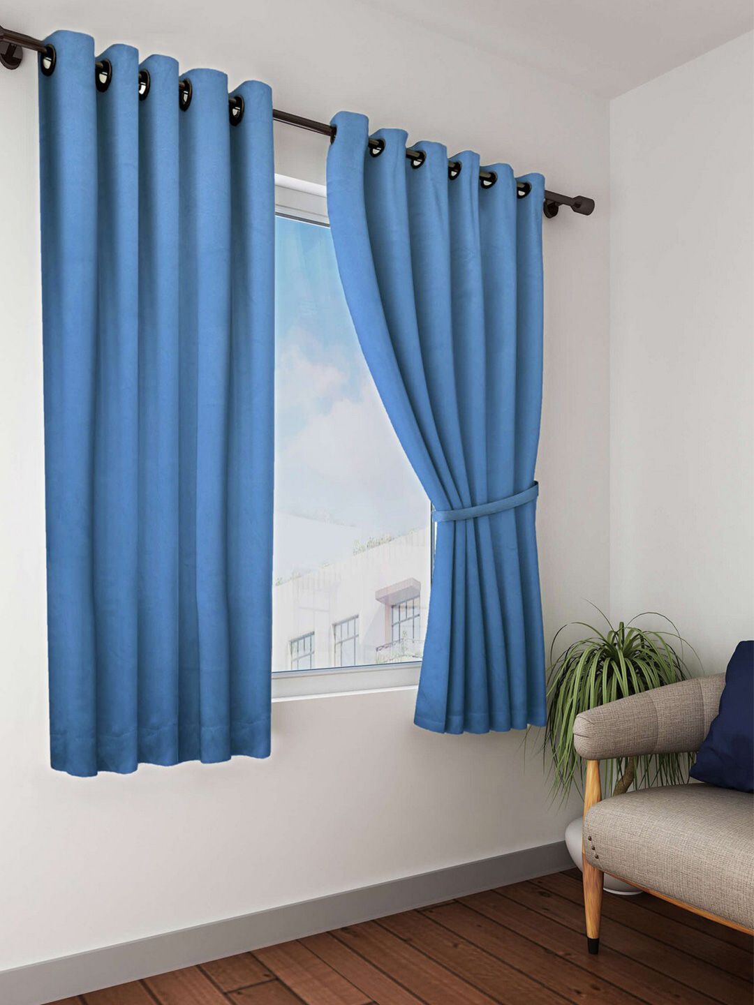 BIANCA Blue Set of 2 Black Out Curtains Price in India