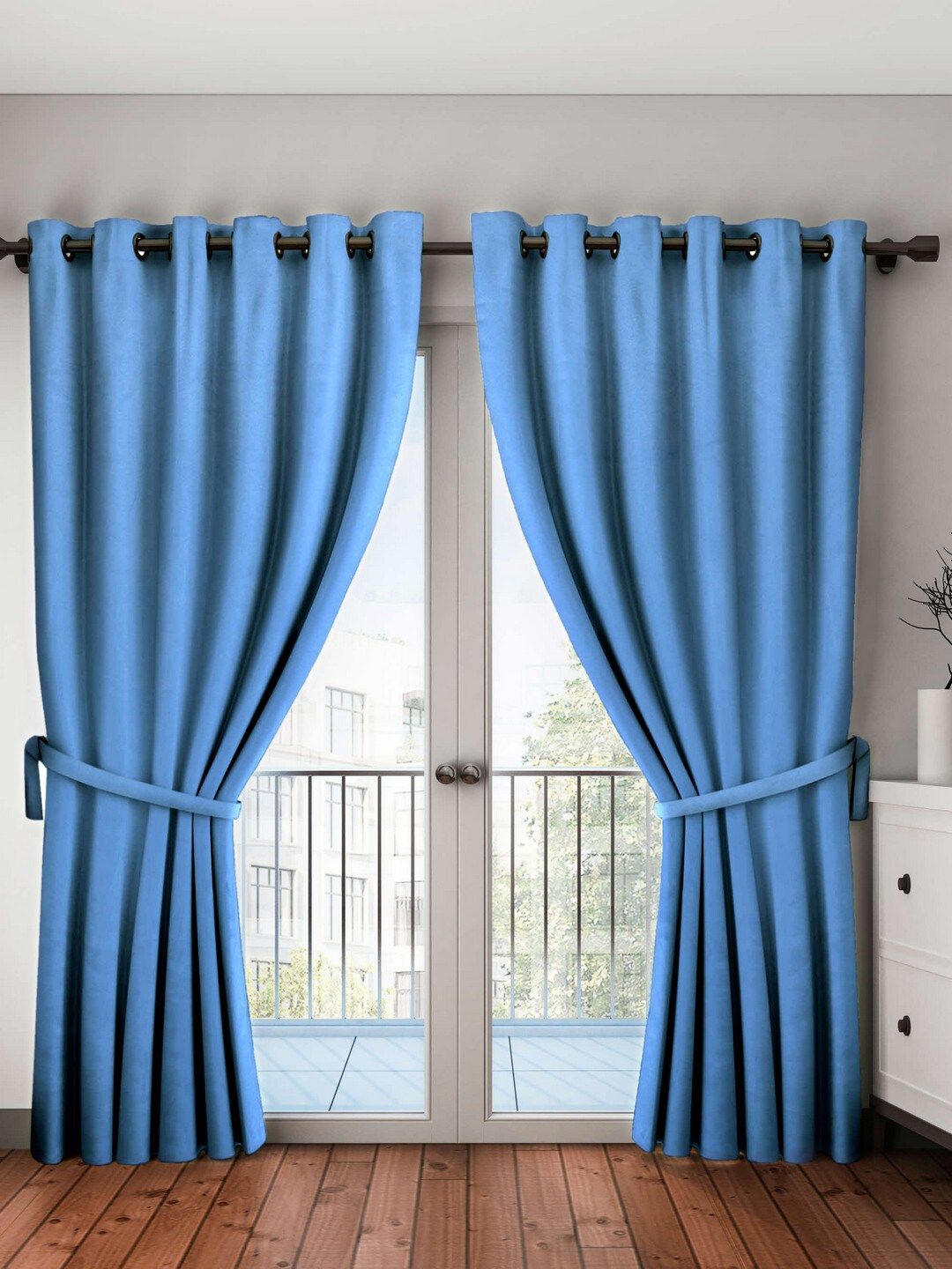 BIANCA Blue Set of 2 Black Out Curtains Price in India