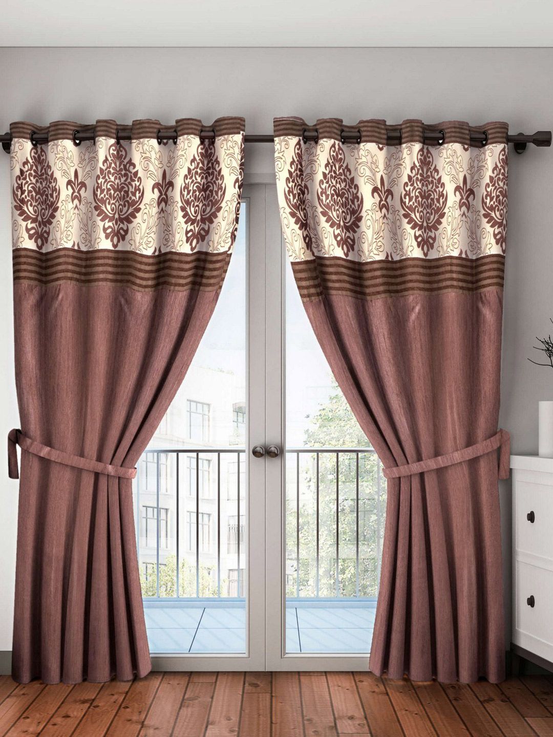 BIANCA Coffee Brown & Cream-Coloured Single Black Out Long Door Curtain Price in India