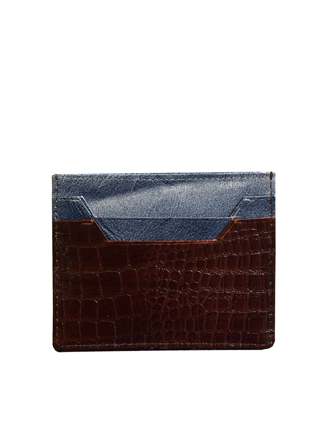 DR. HENRY Unisex Brown & Blue Genuine Leather Textured Card Holder Price in India