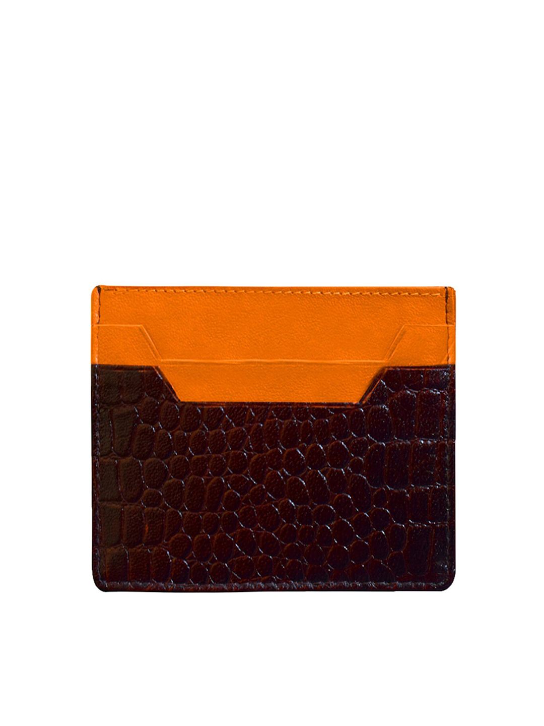 DR. HENRY Unisex Brown & Orange Textured Genuine Leather Card Holder Price in India