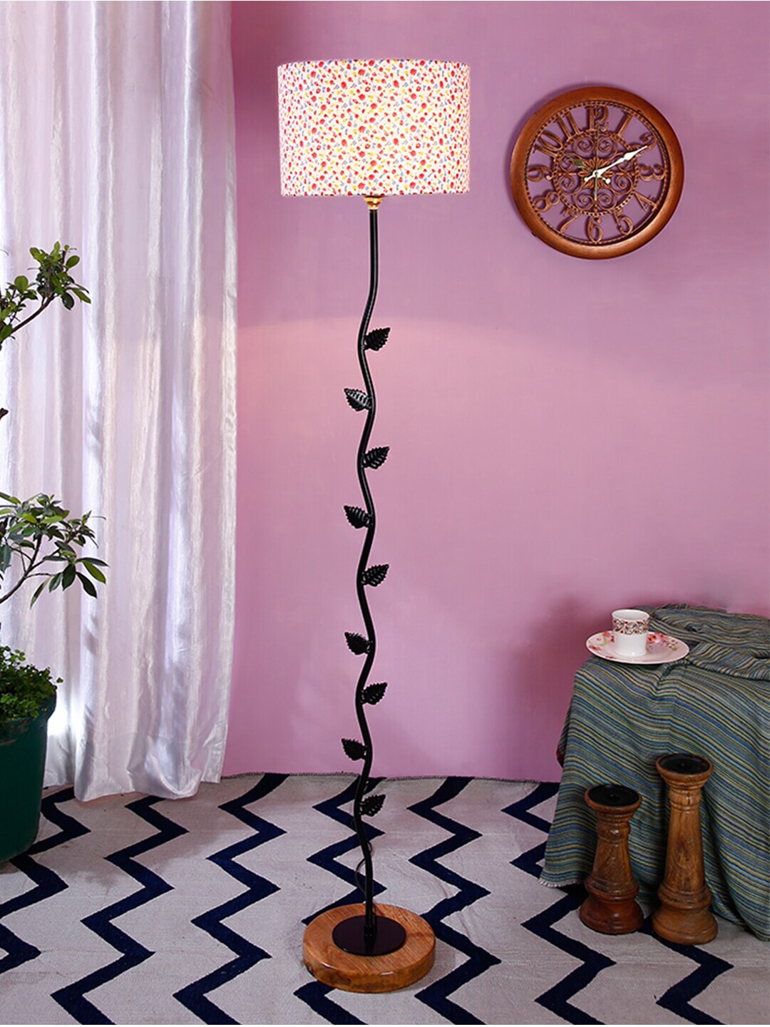 Devansh White & Pink Printed Traditional Club Lamp with Shade Price in India