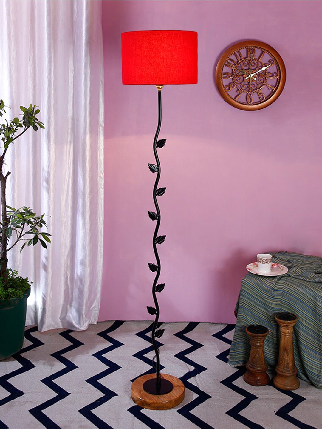 Devansh Red & Black Solid Traditional Leaf Shaped Club Lamp Price in India