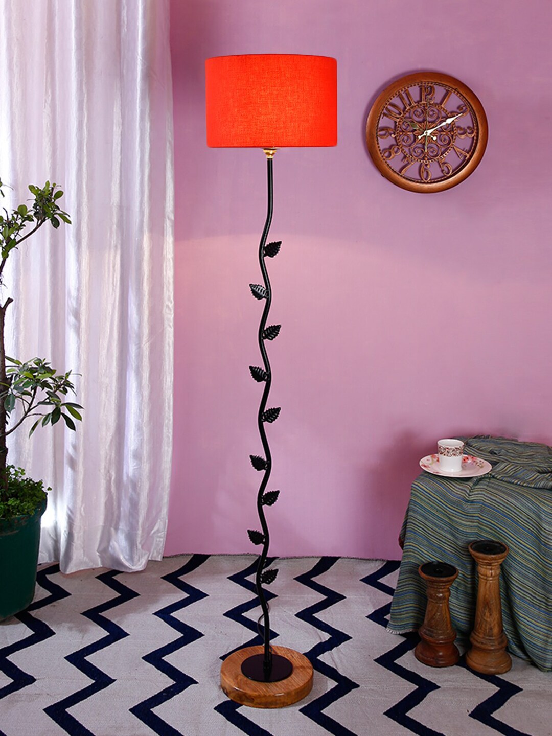 Devansh Orange & Black Solid Traditional Club Lamp with Shade Price in India