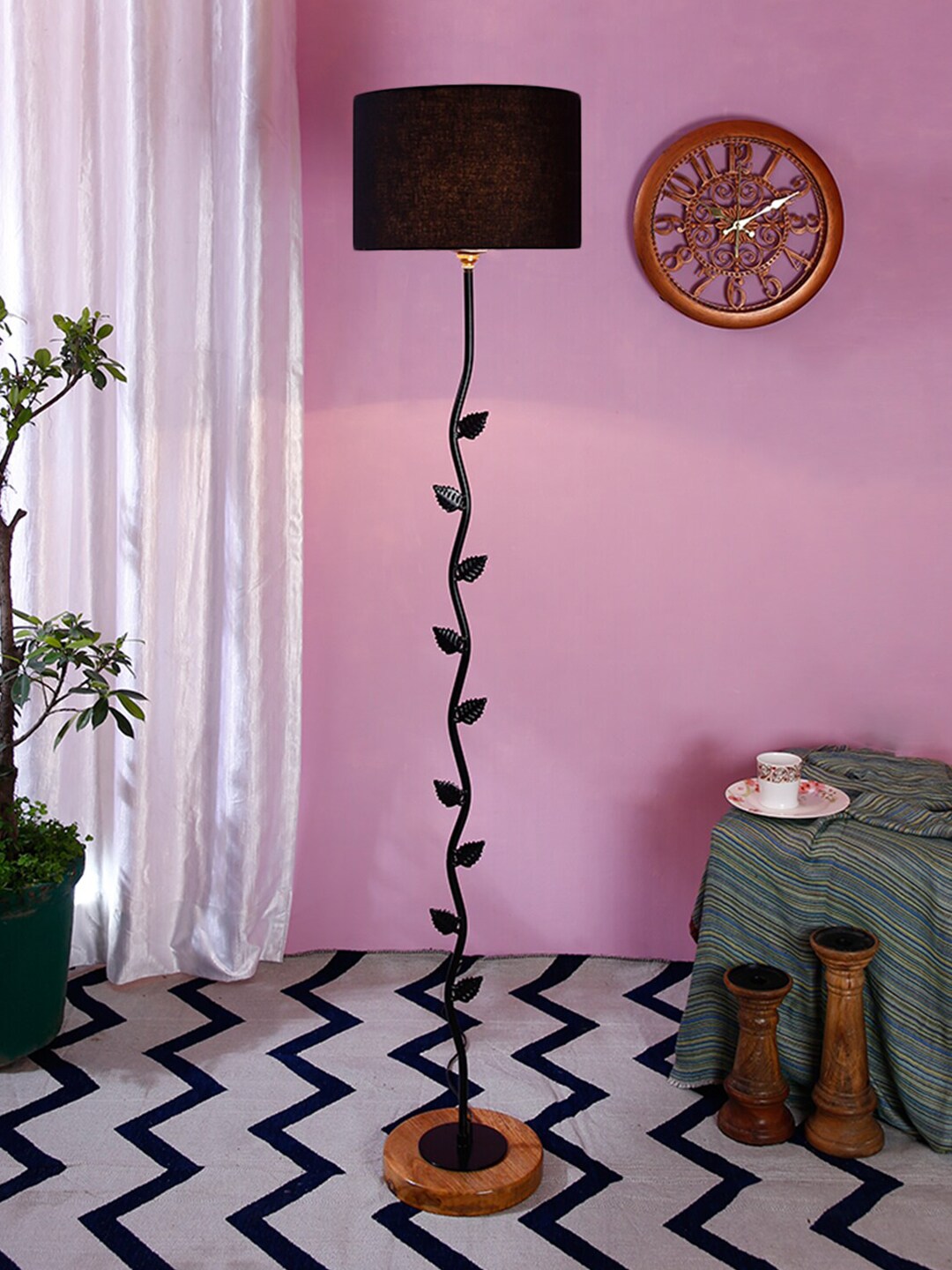 Devansh Black & Brown Solid Traditional Leaf Shaped Club Lamp Price in India