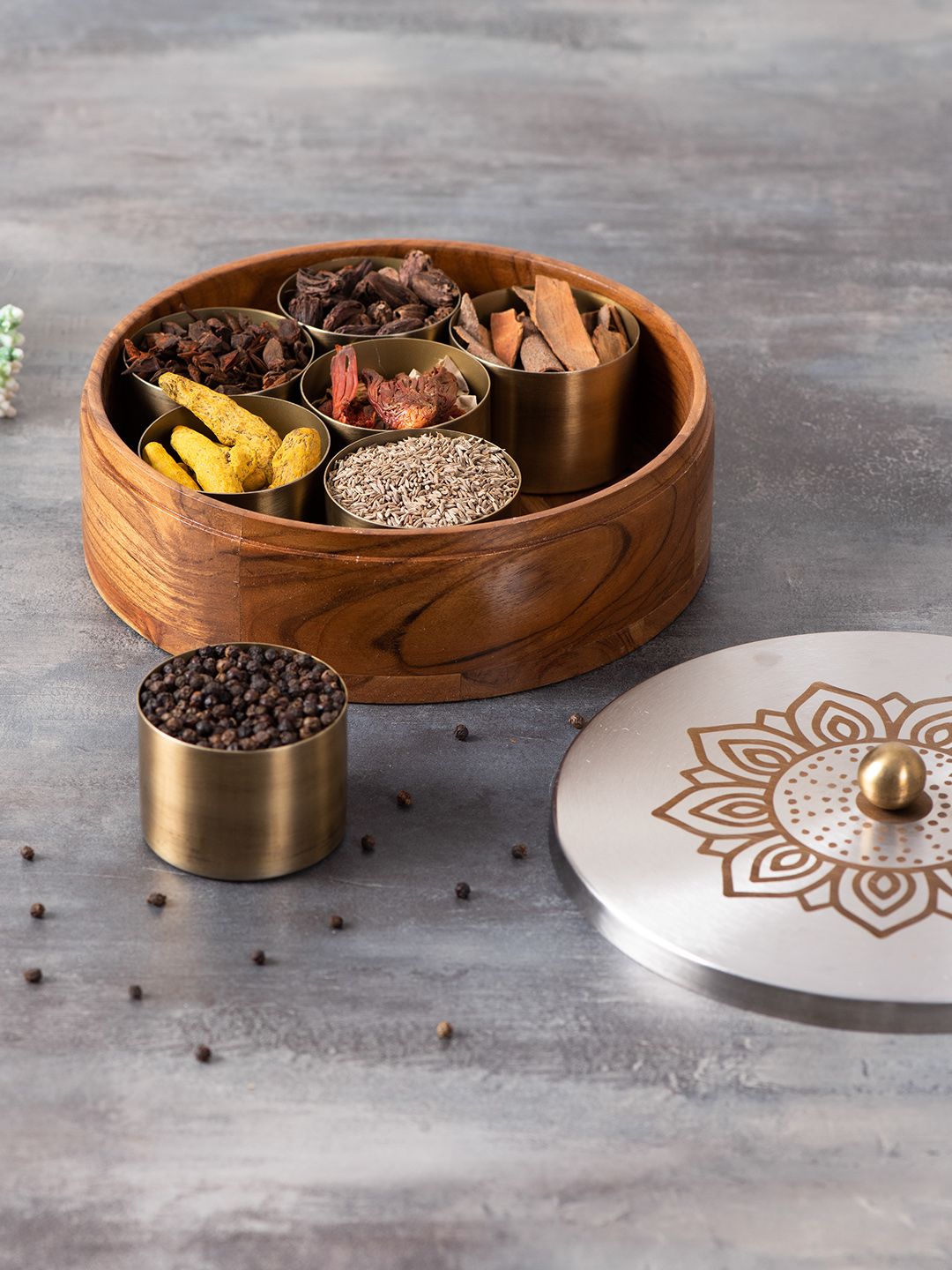 nestroots Brown & Silver-Toned Masala Box Price in India