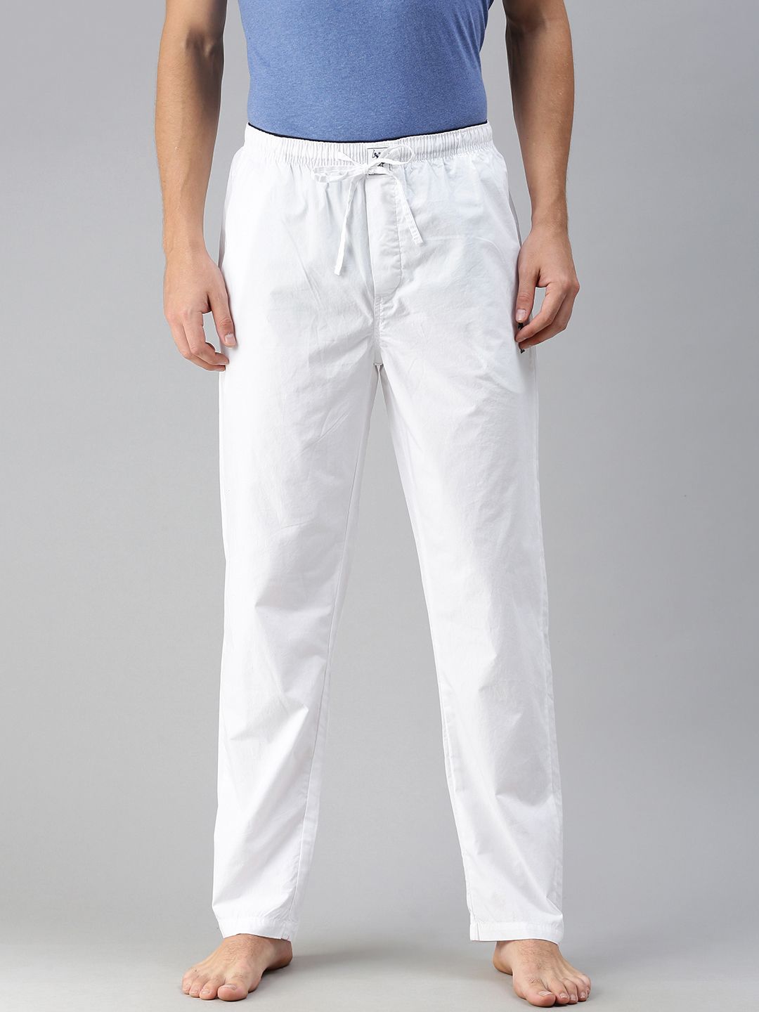 U.S. Polo Assn. Men White Solid Woven Pure Cotton Lounge Pants