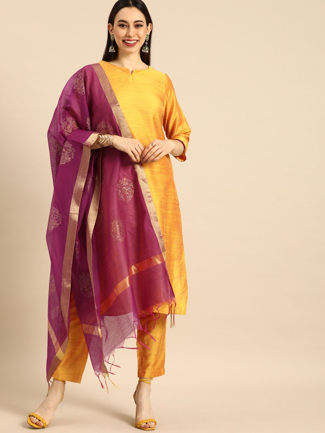 Anouk Women Yellow Kurta with Trousers & With Dupatta Price in India