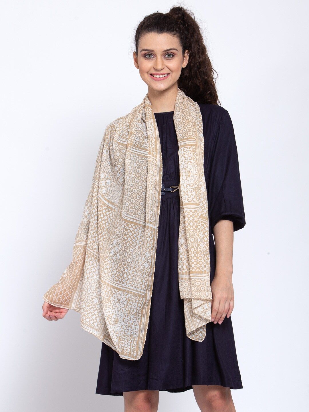 J Style Women Cream-Coloured Printed Stole Price in India