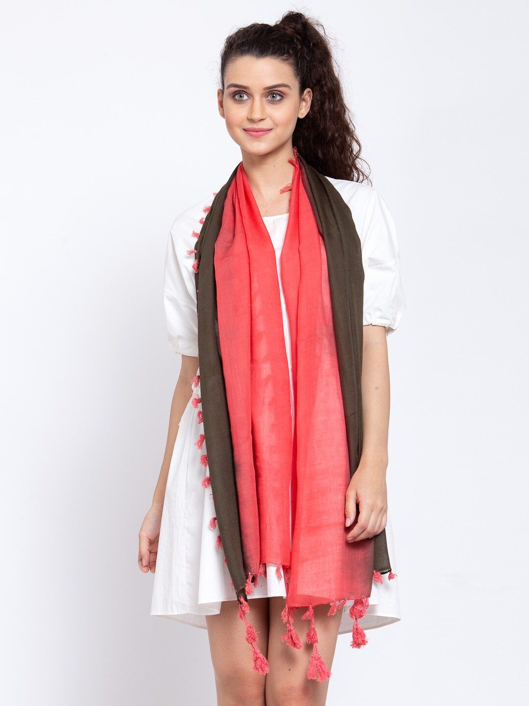 J Style Women Red & Brown Dyed Stole Price in India