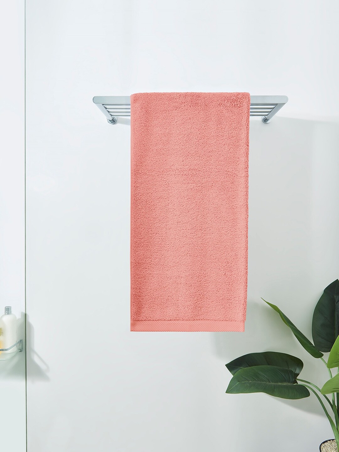 DDecor Unisex Peach-Coloured Solid 550 GSM Bath Towel Price in India