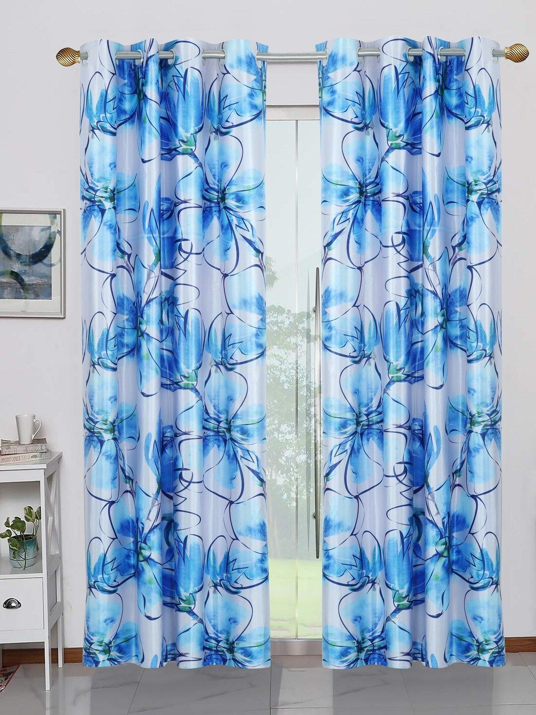 BELLA TRUE Blue Set of 2 Printed Door Curtains Price in India