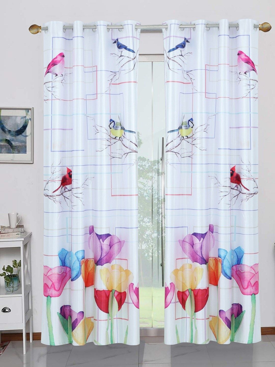 BELLA TRUE White & Pink Set of 2 Door Curtains Price in India