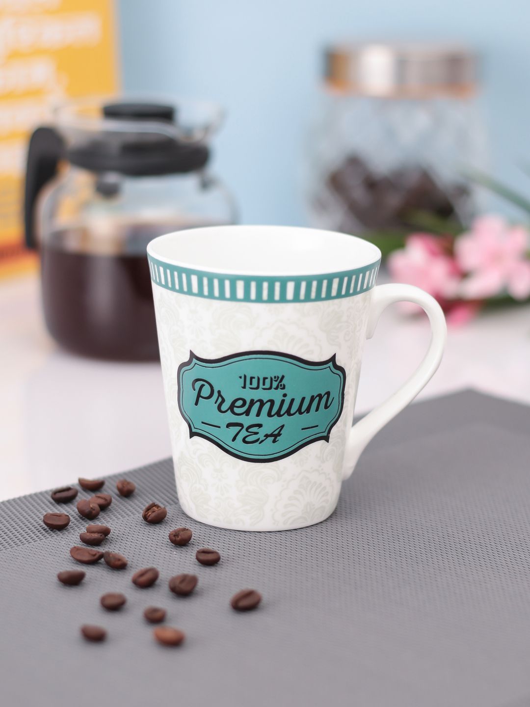 CLAY CRAFT White & Turquoise Blue Text or Slogans Printed Ceramic Glossy Mugs Price in India