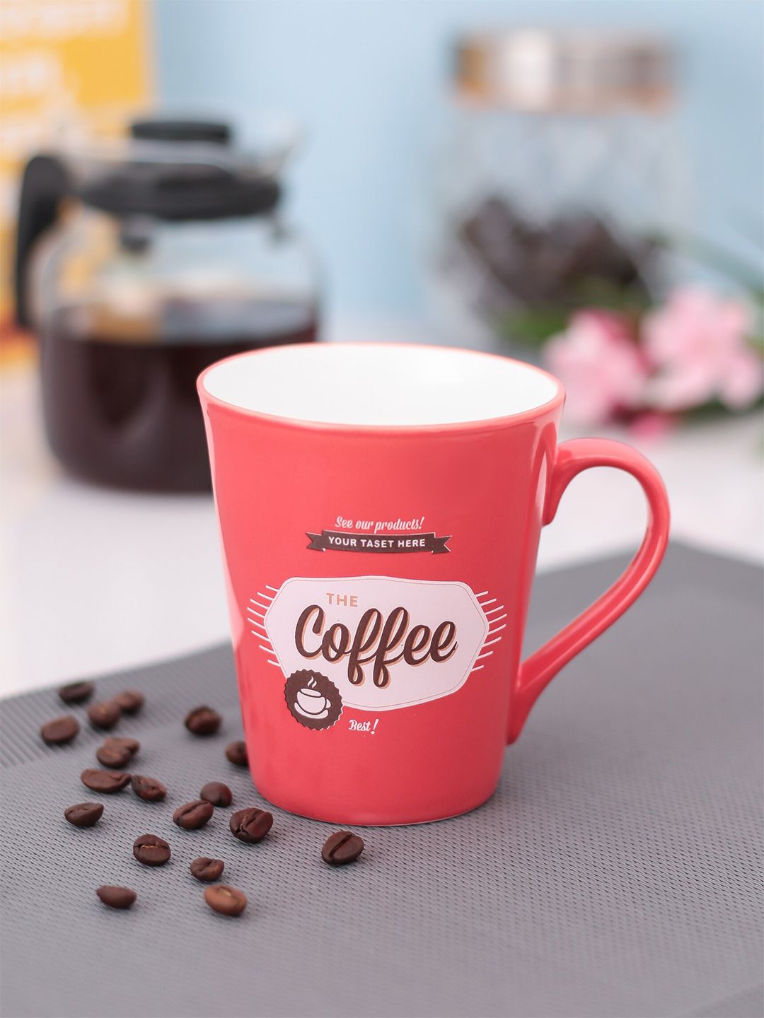 CLAY CRAFT Red & Pink Coffee Printed Ceramic Mug 350ml Price in India