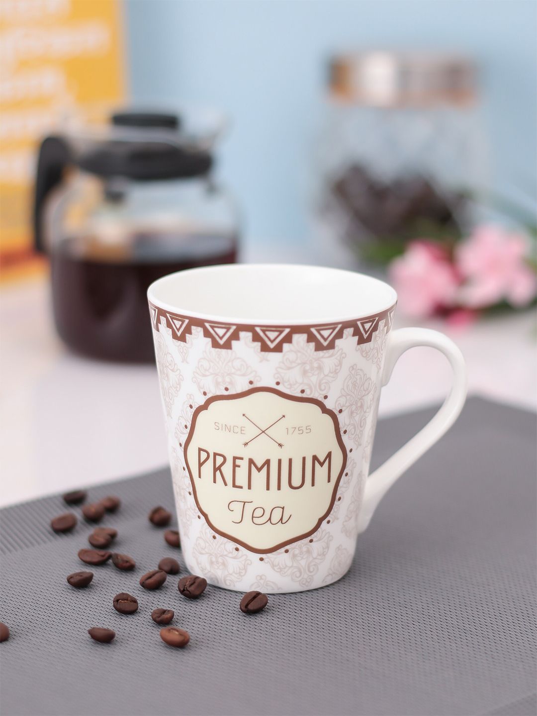 CLAY CRAFT White & Brown Printed Ceramic Mug Price in India