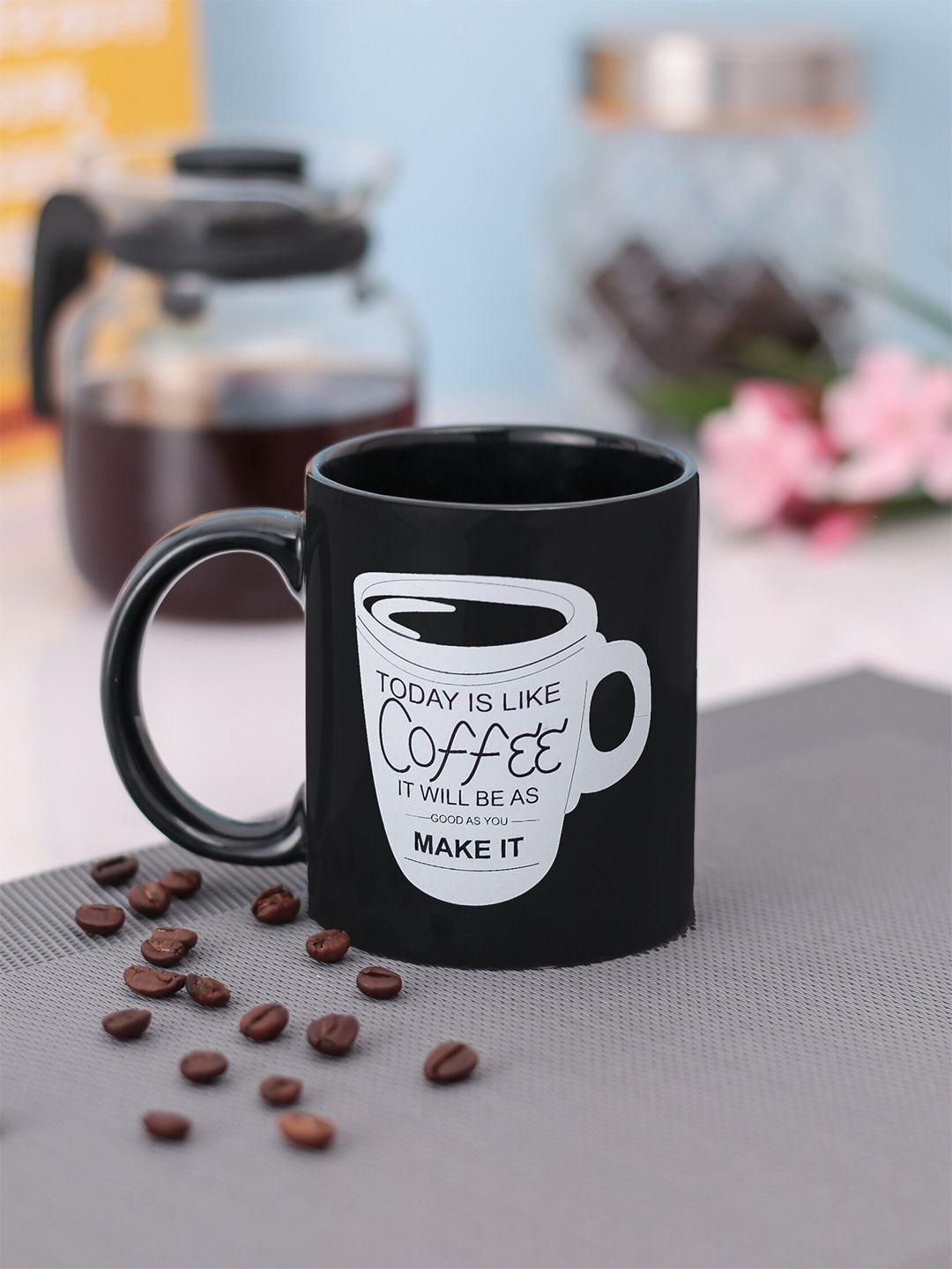 CLAY CRAFT Black & White Printed Ceramic Mug Price in India