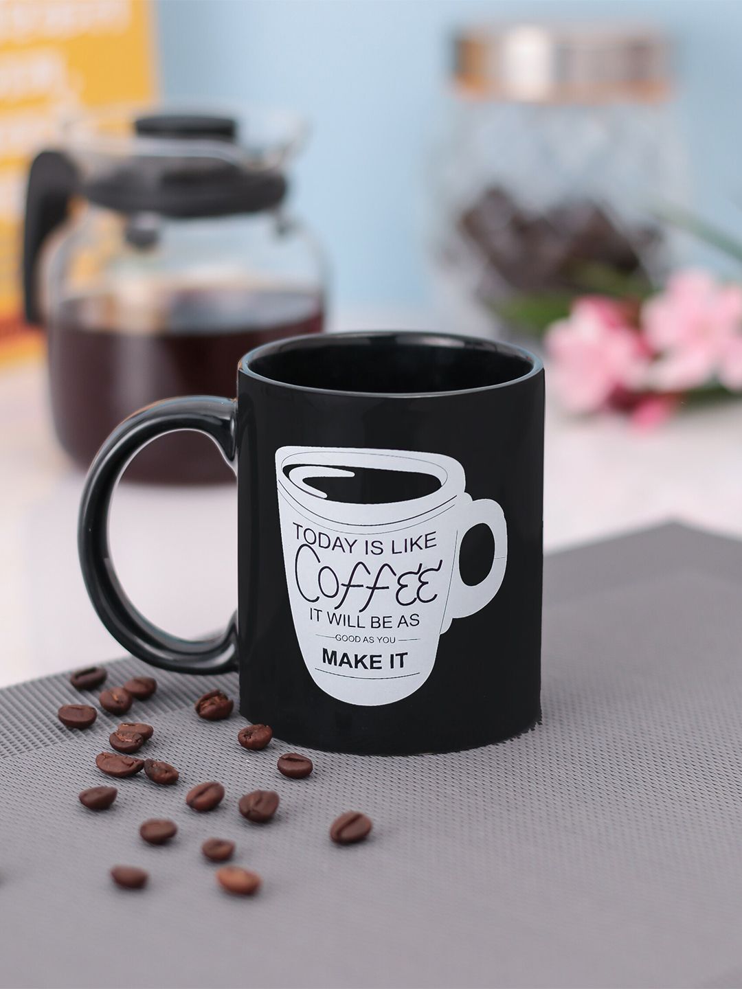 CLAY CRAFT Black & White 2-Piece Printed Ceramic Mugs Set Price in India