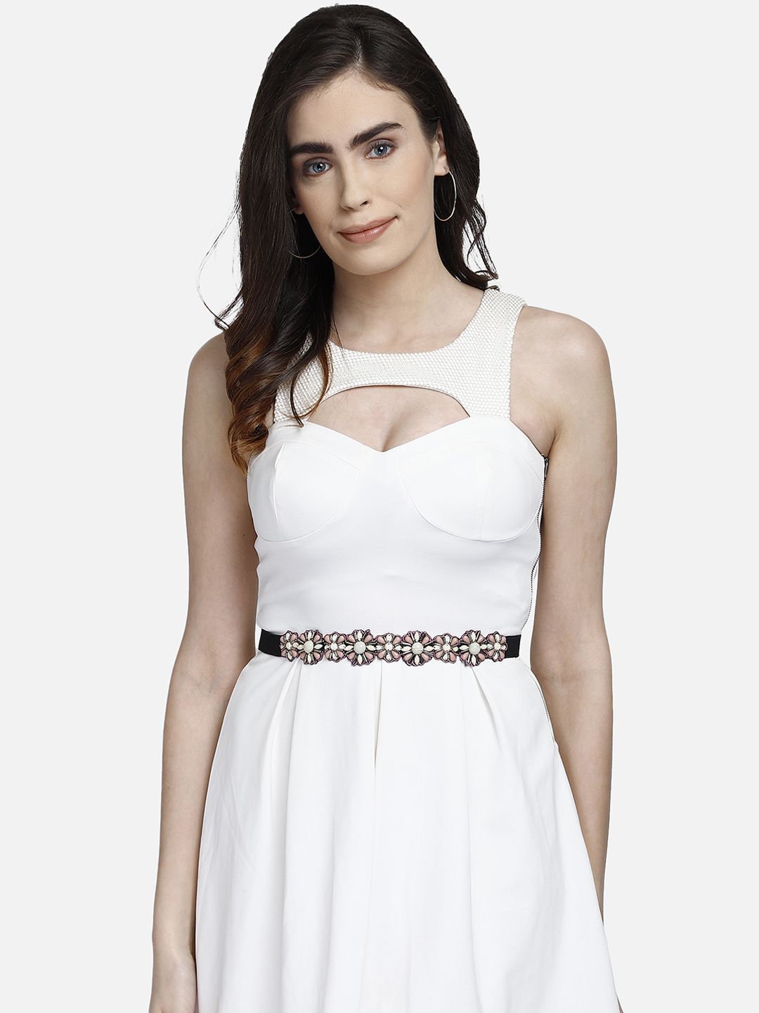 Anekaant Women Off-White & Pink Embellished Belt Price in India