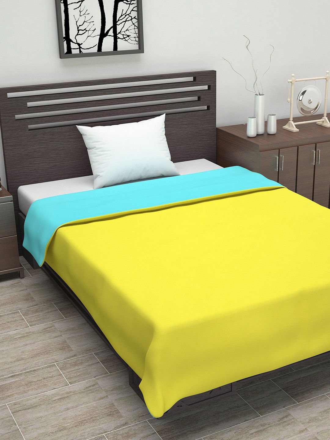 Divine Casa Yellow & Turquoise Blue Solid AC Room 110 GSM Single Bed Dohar Price in India