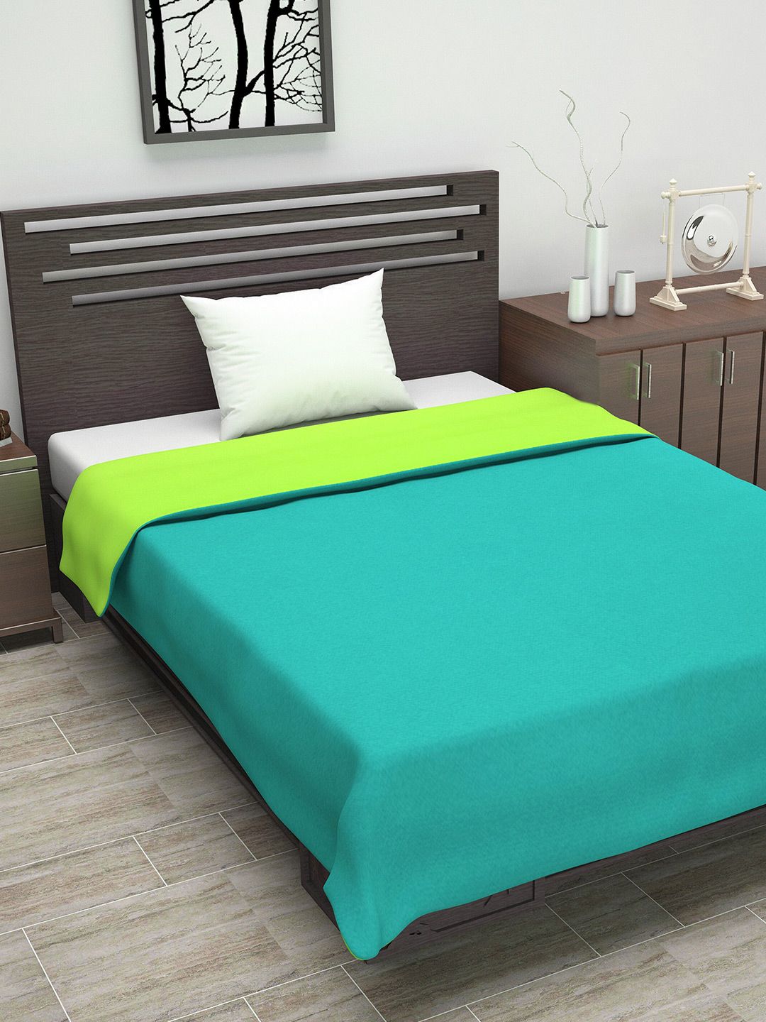 Divine Casa Turquoise Blue & Green Solid AC Room 110 GSM Single Bed Reversible Dohar Price in India