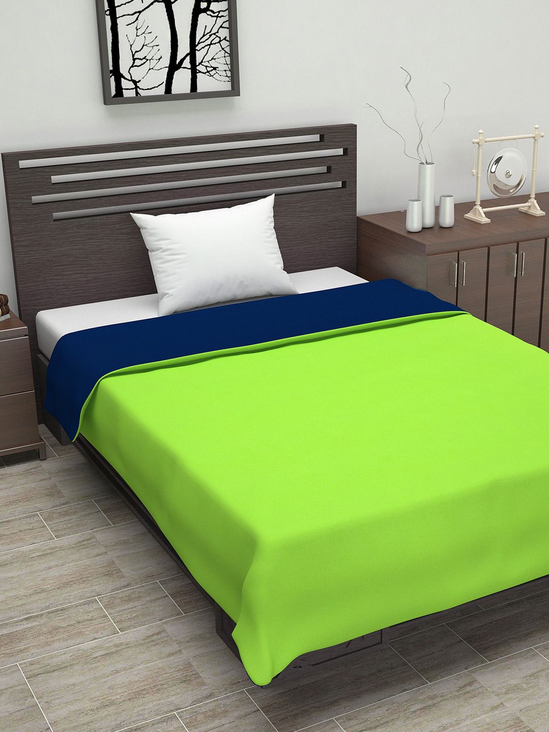 Divine Casa Green & Navy Blue Solid AC Room 110 GSM Single Bed Dohar Price in India