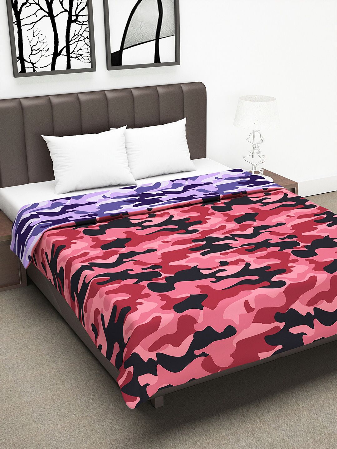 Divine Casa Pink & Purple Abstract AC Room 110 GSM Double Bed Dohar Price in India