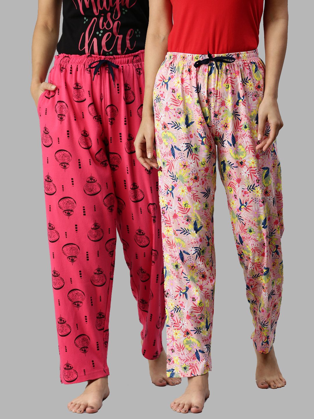 Kryptic Women Pack Of 2 Pink Printed Pure Cotton Lounge Pants Price in India
