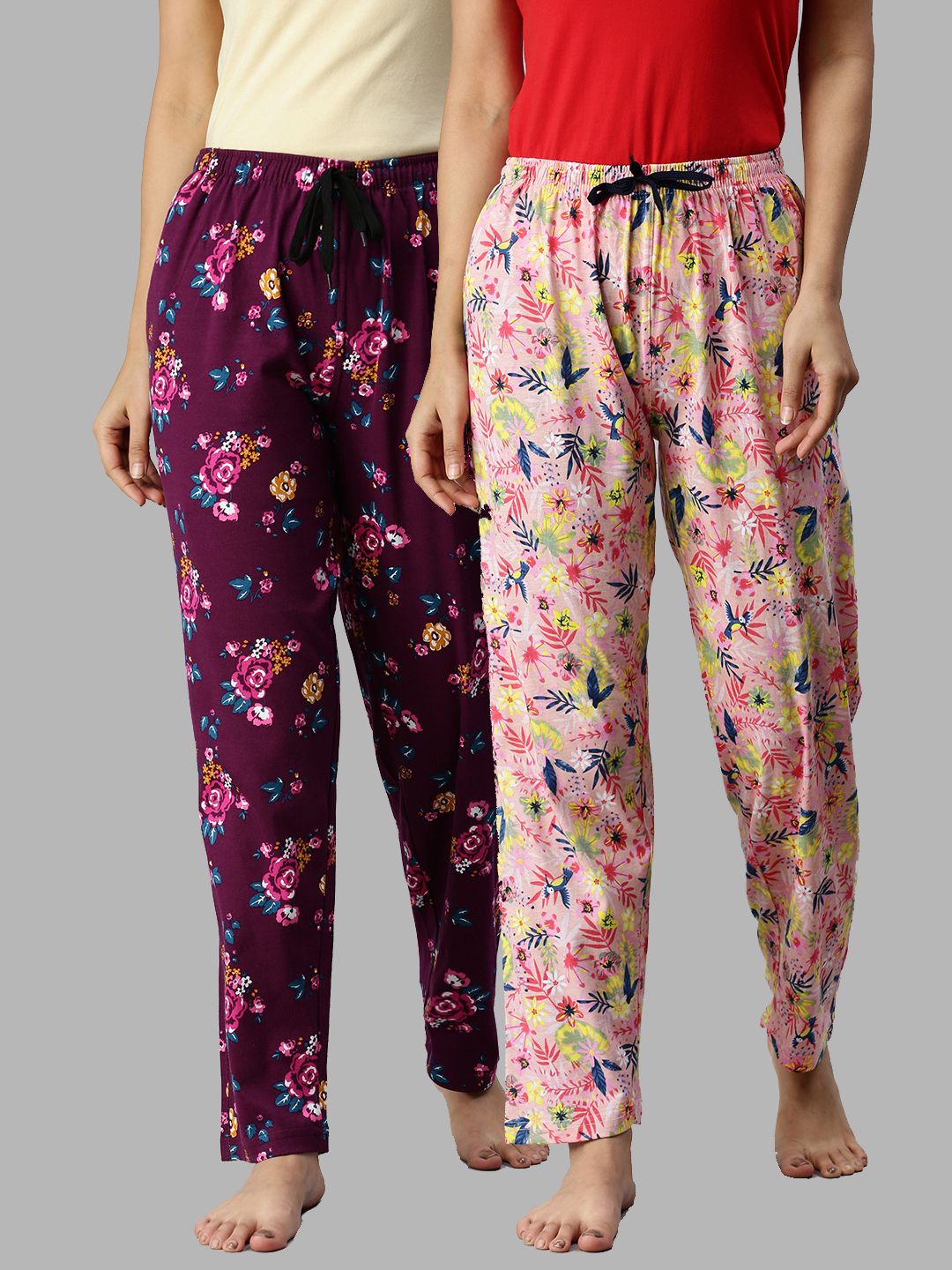 Kryptic Women Multicoloured Pack of 2 Printed Cotton Lounge Pants Price in India