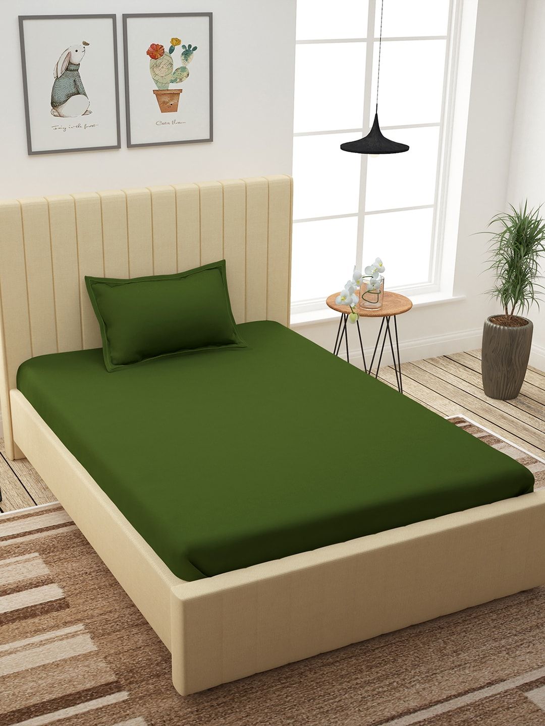 Story@home Green Solid 210 TC Cotton 1 Single Bedsheet with 1 Pillow Covers Price in India