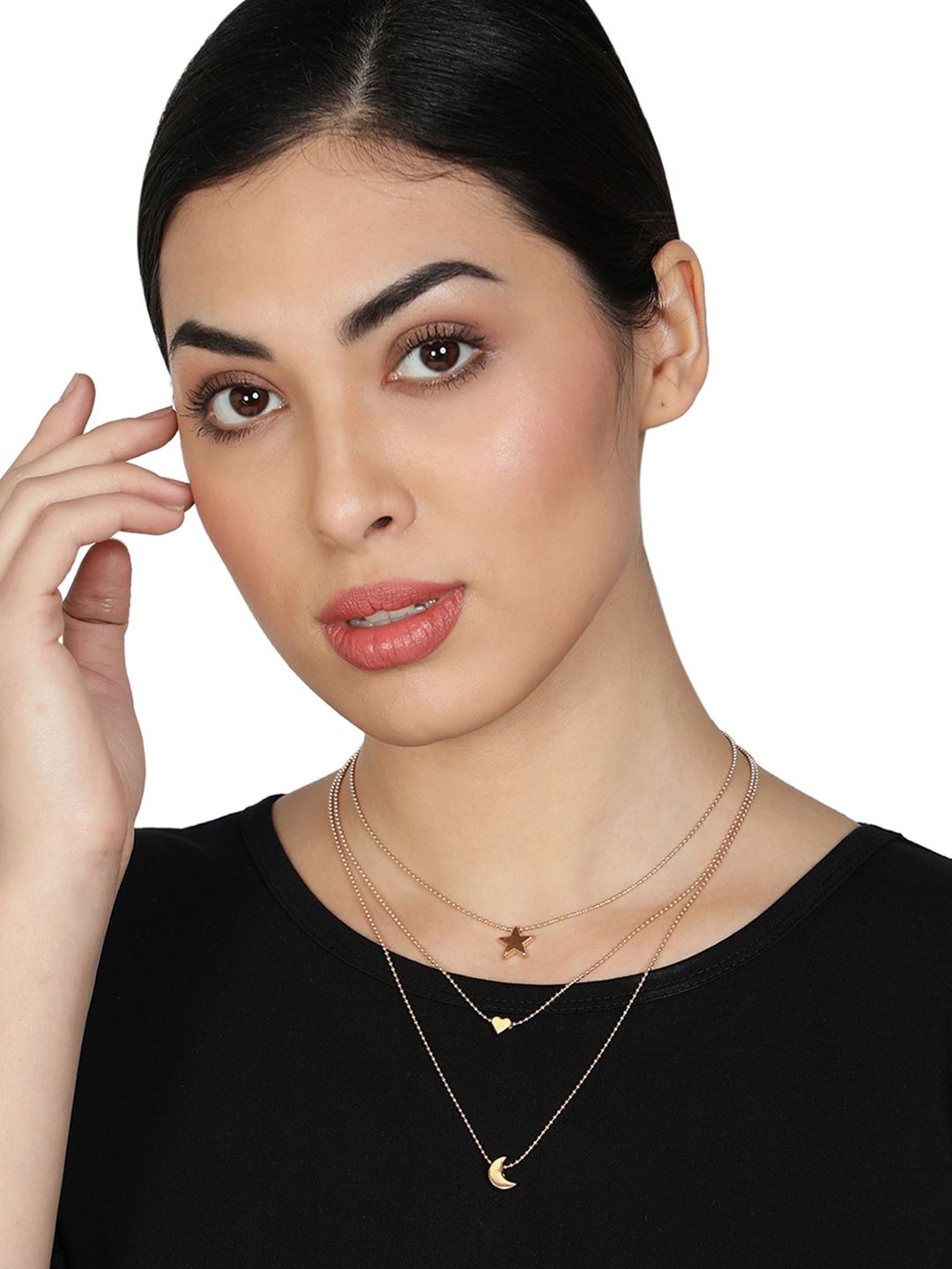 AQUASTREET Gold-Plated Heart Pendant Layered Necklace Price in India