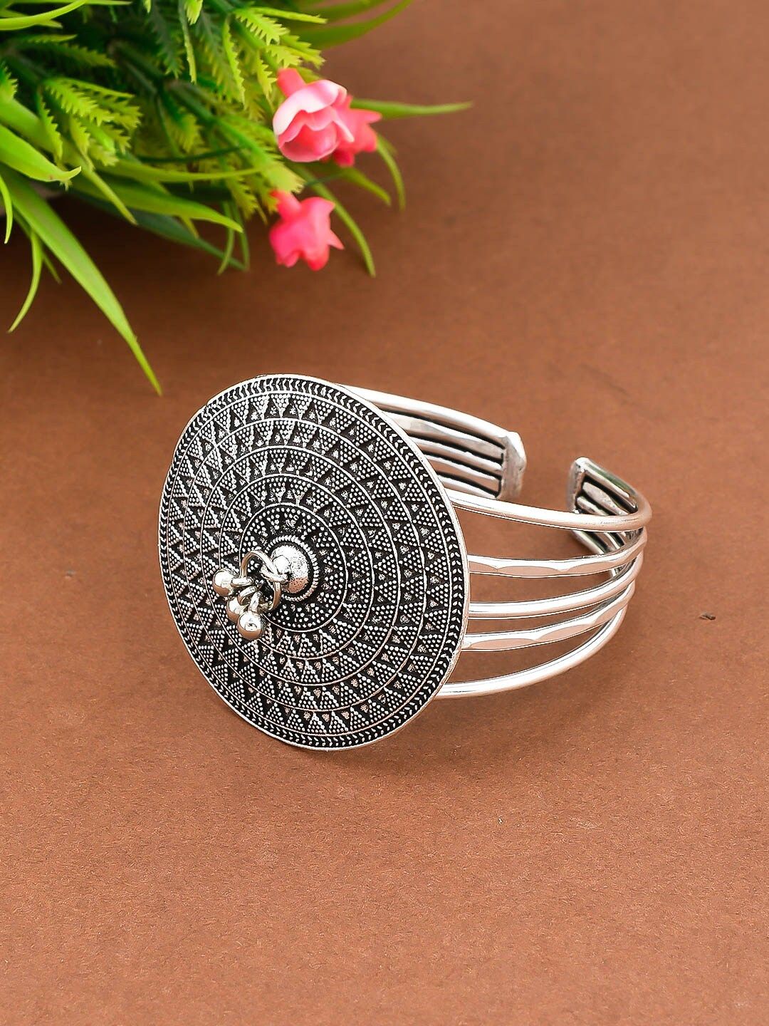 Silvermerc Designs Silver-Plated Oxidised Circular Cuff Bracelet Price in India