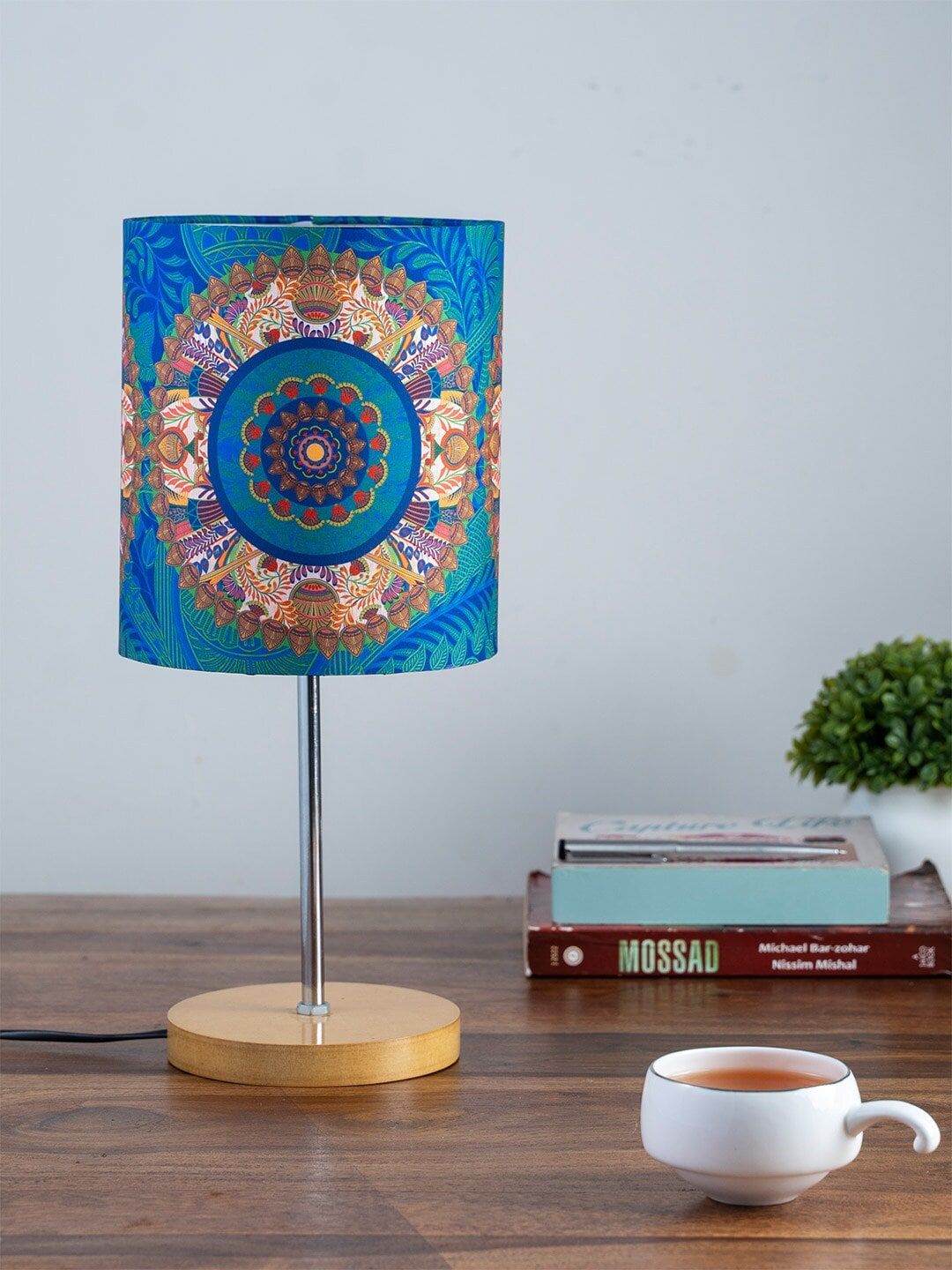 KOLOROBIA Blue & Green Egyptian Tranquility Buffet Table Lamp with Shade Price in India