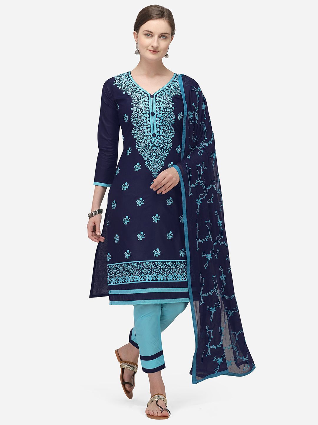 Ethnic Junction Blue Embroidered Unstitched Dress Material Price in India