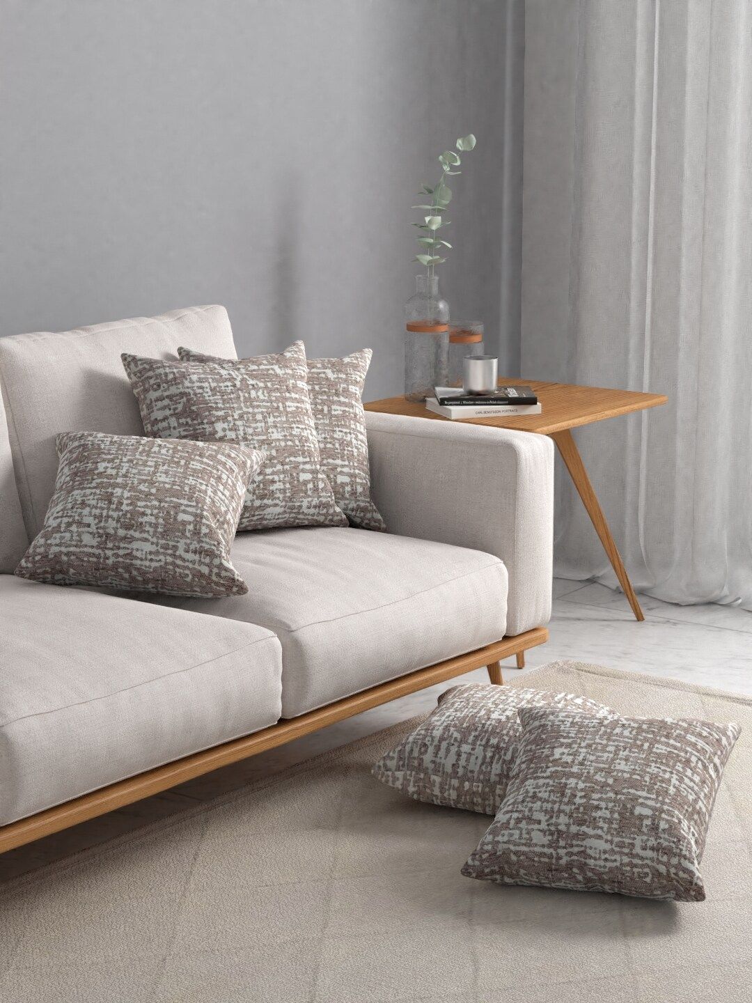 ROSARA HOME  Grey Self Design Set Of 5 Jacquard Square Cushion Covers Price in India