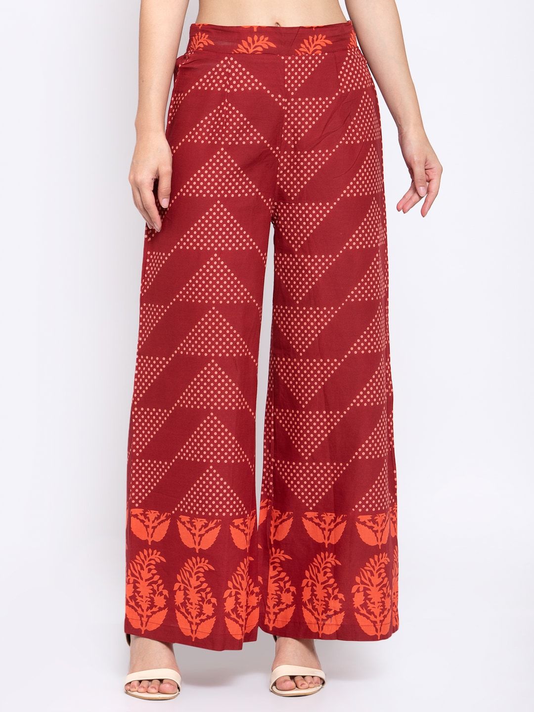 Indibelle Women Maroon Printed A-Line Palazzos Price in India