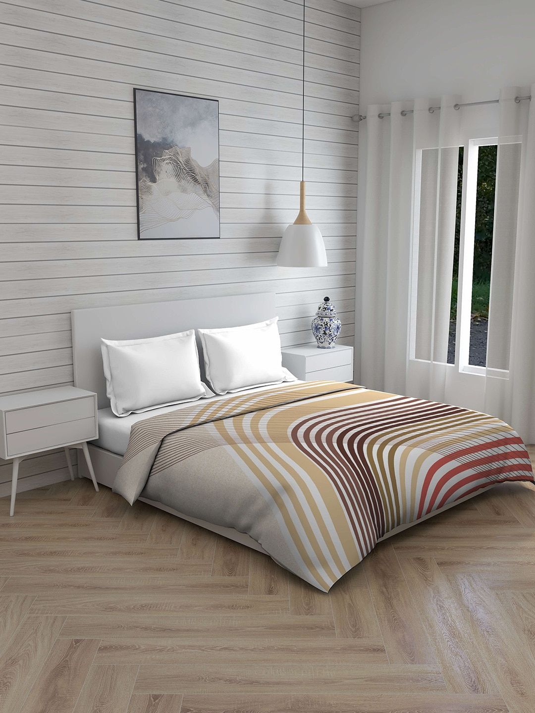 Boutique Living India Beige & Brown Striped AC Room 120 GSM Double Bed Comforter Price in India