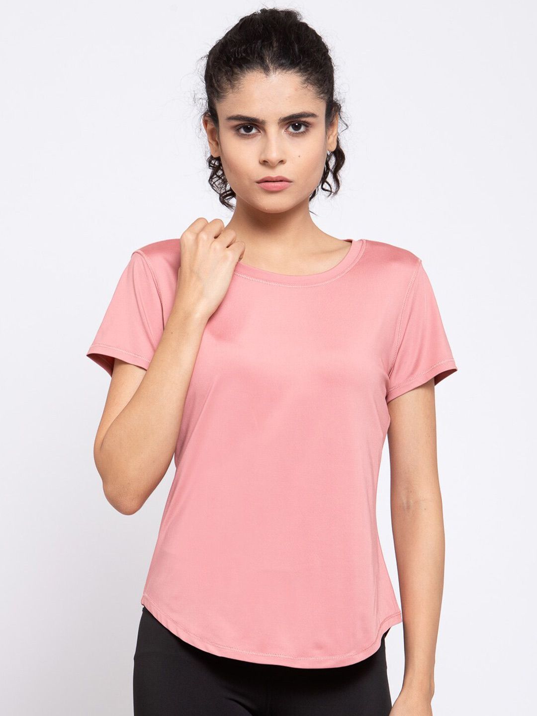 iki chic Women Pink Solid Round Neck T-shirt