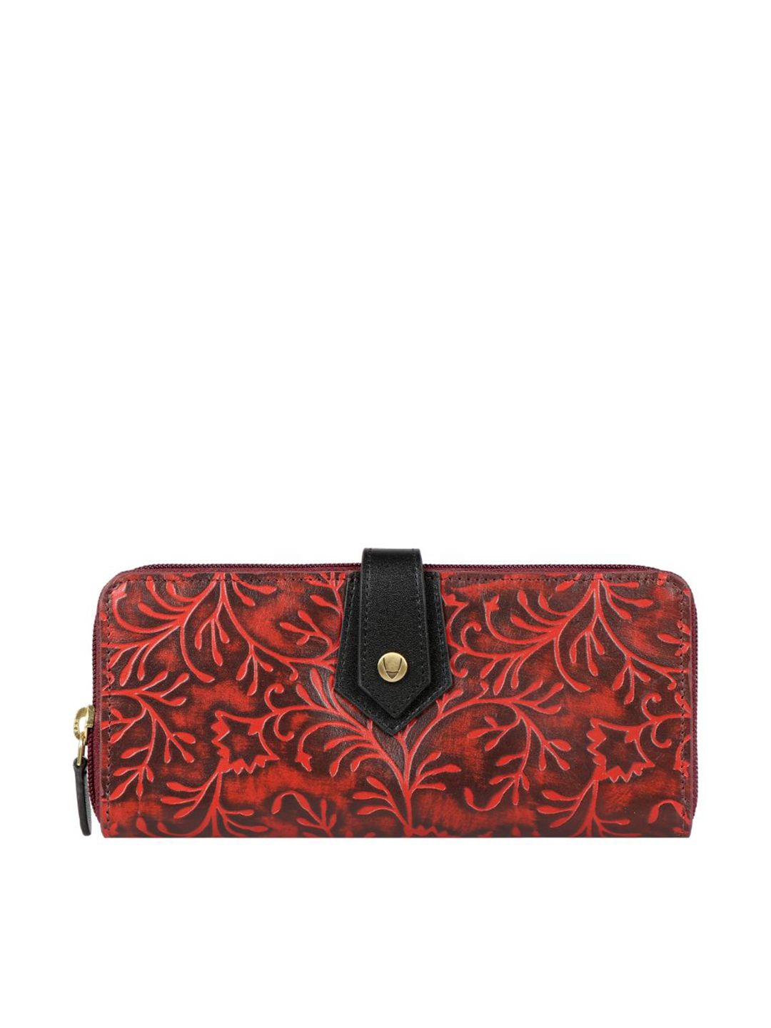 Hidesign Women Red & Black Printed Leather Zip Around Wallet Price in India