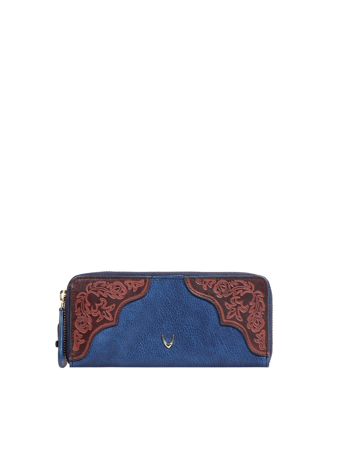 Hidesign Women Blue & Brown Textured Zip Around Wallet Price in India