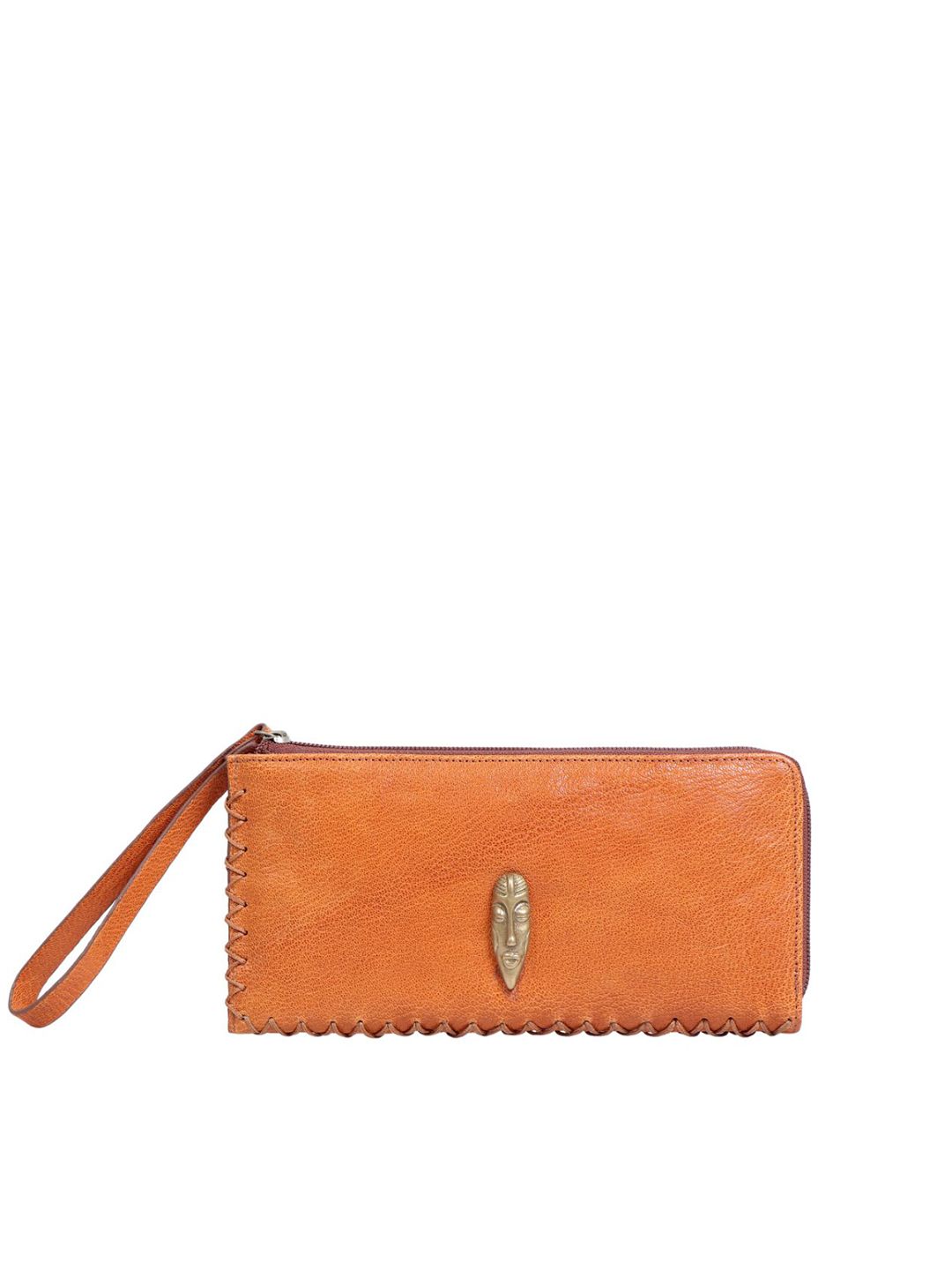 Hidesign Women Orange Solid Leather Zip Around Wallet Price in India