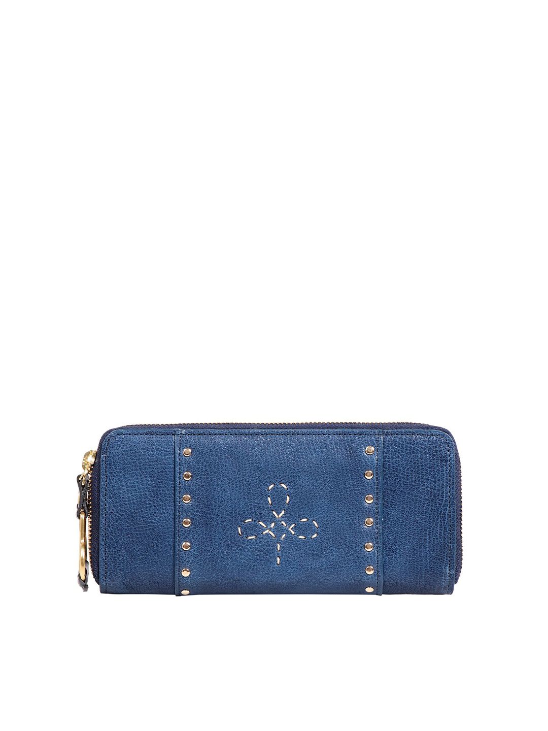 Hidesign Women Blue & White Textured Zip Around Leather Wallet Price in India