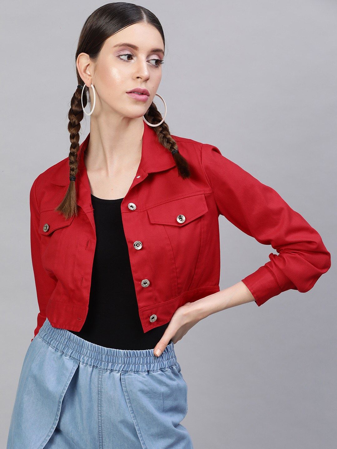 STREET 9 Women Red Solid Lightweight Open Front Jacket Price in India
