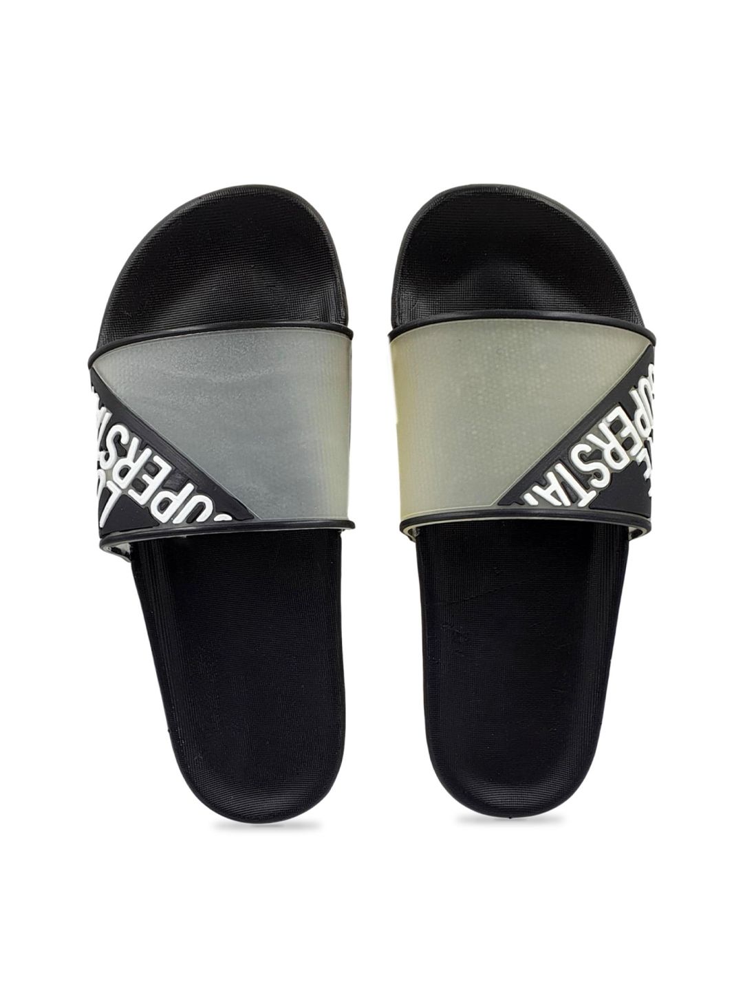 Pampy Angel Women Transparent & Black Printed Water Resistant Sliders Price in India