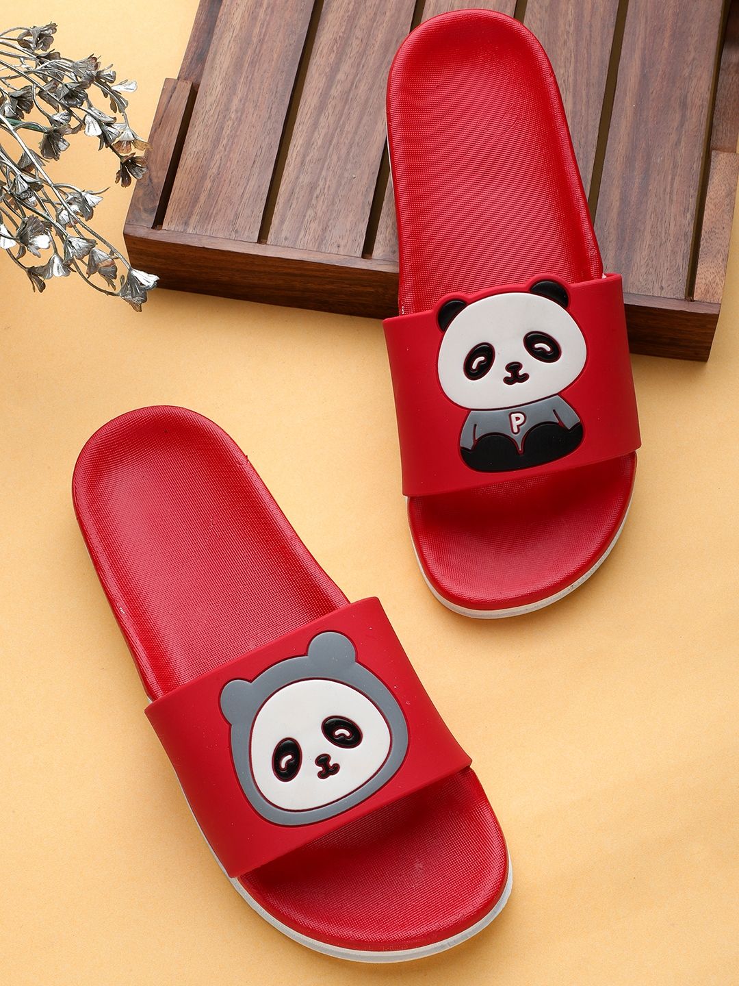 Pampy Angel Women Red & White Printed Water Resistant Sliders Price in India