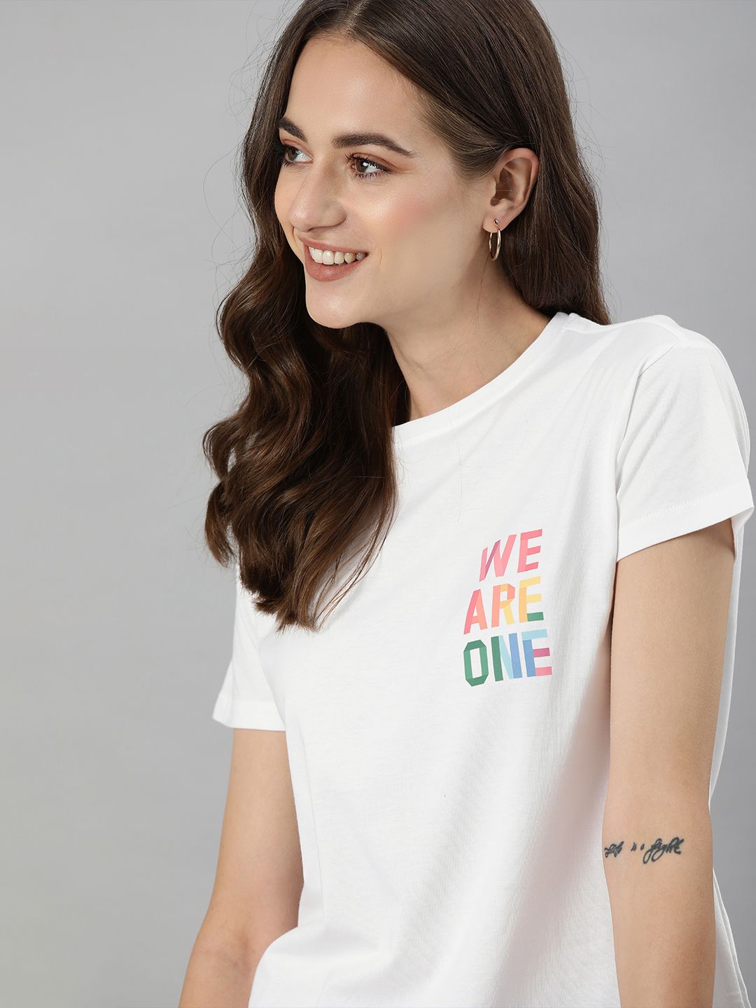 Mast & Harbour Pride Women White Typography Printed Relaxed Fit T-shirt