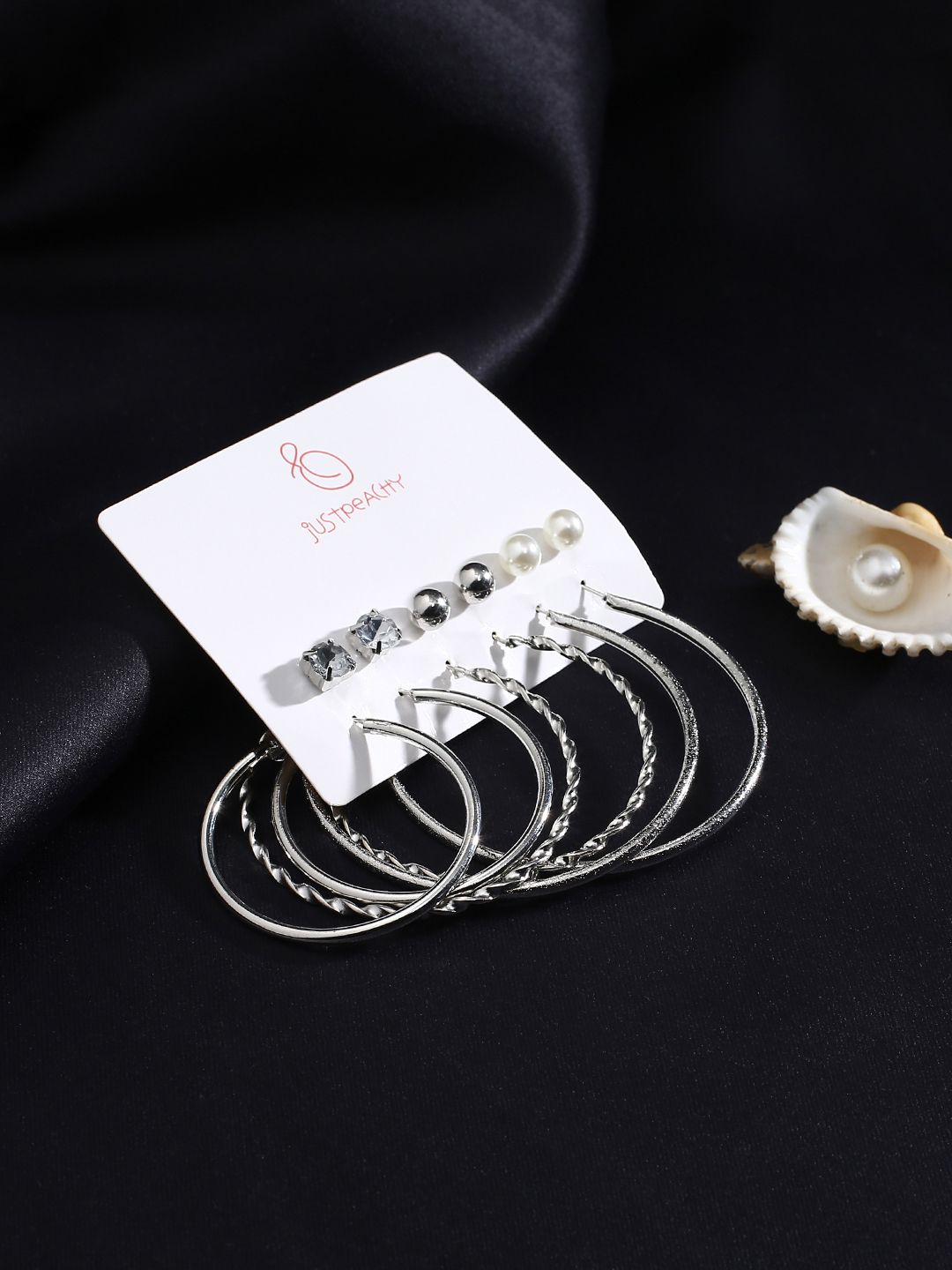 justpeachy Set of 6 Silver-Plated Earrings Price in India