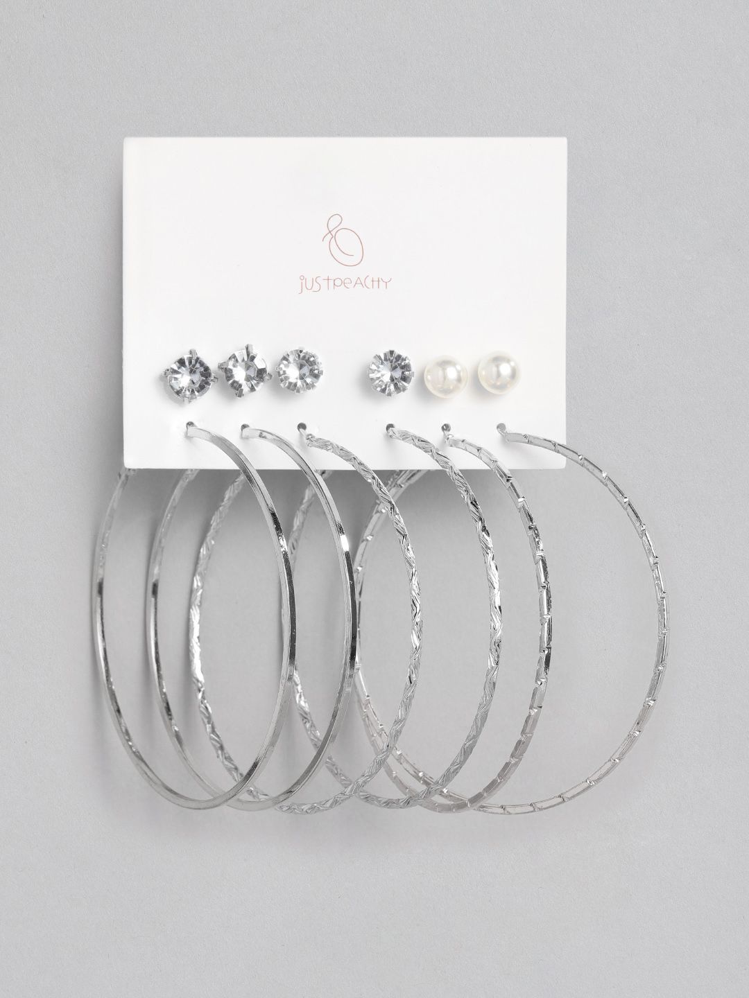 justpeachy Set of 6 Silver-Plated Earrings Price in India