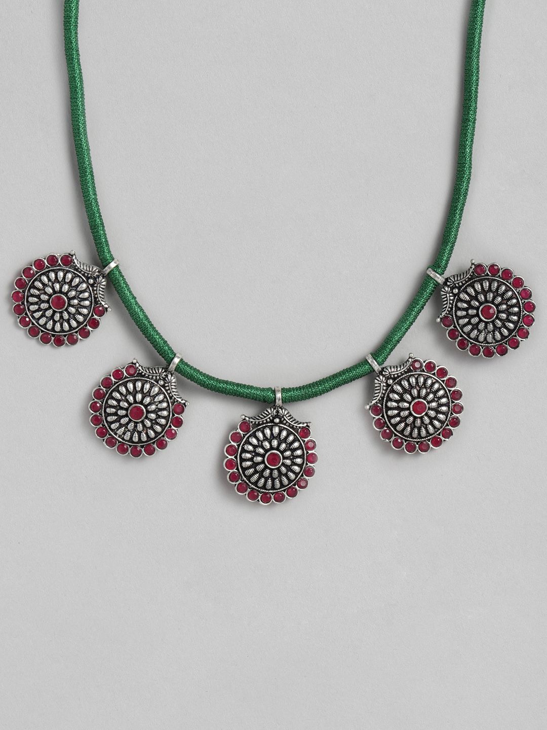 justpeachy Pink Oxidized Silver-Plated Stone Studded Necklace Price in India