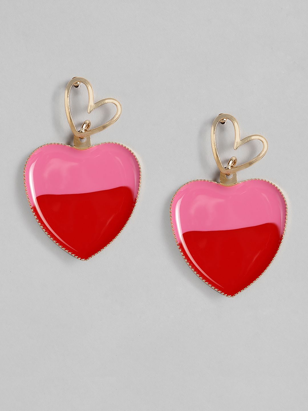 Sepia Pink & Red Heart Shaped Drop Earrings Price in India